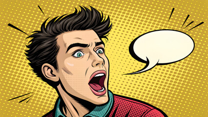 Retro Comic Book Style Shocked Man with Speech Bubble for Customizable Text

