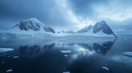 Fototapeta premium realistics remote and desolate beauty of Antarctica is highlighted through its expansive ice sheets, diverse wildlife, and feeling of seclusion and scientific discovery that characterizes this pola