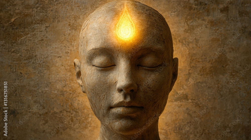 Poster abstract representation of a head illuminated by a bright light symbolizing enlightenment and creati