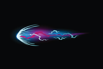 Speed effect cartoon vfx. Comic line blaster shot. Energy fire flame light. Neon color, asteroid flying rock. Flash lightning motion. Fantasy vector element © designer_things