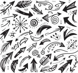 Fototapeta premium Hand-Drawn Vector Arrows Isolated Sketches on White Background