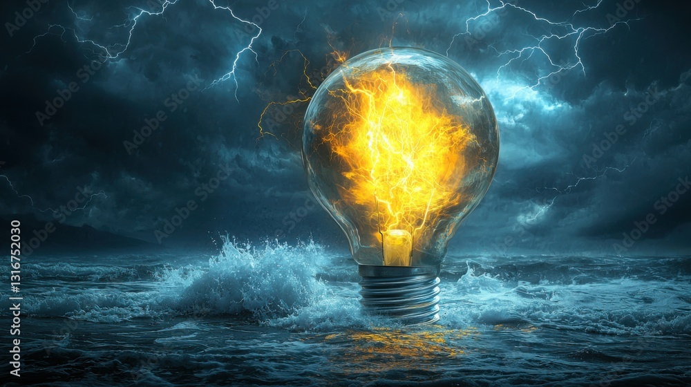 Poster dynamic image of a light bulb on fire representing energy and passion with bright flames captivating