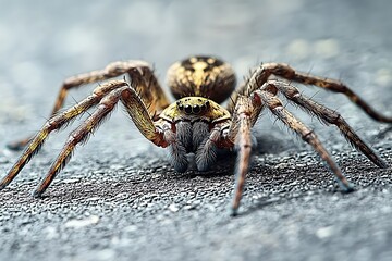 Close-up spider on gray surface