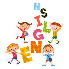 英語の勉強をしている子供達のイメージ