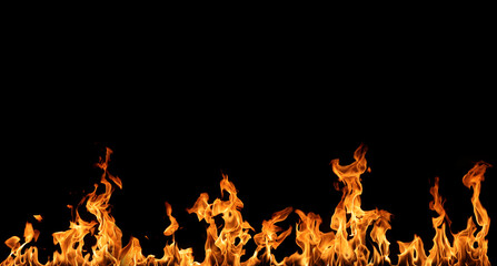 Black background fire, flames with torches and textures with splitting power effect, can grill red, burning with burning smoke and sparks in barbecue grill fire

