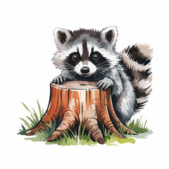 Cute  raccoon vector illustration © Erkan