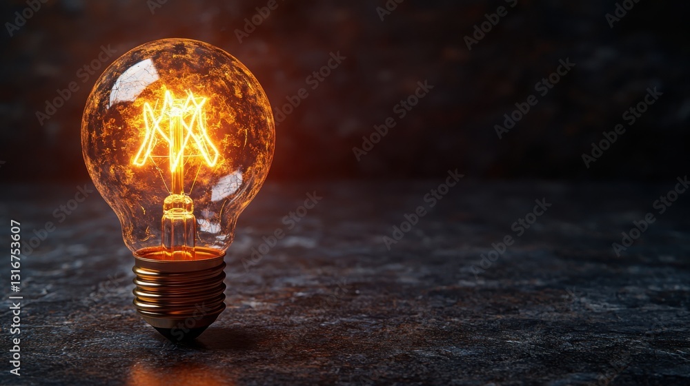 Poster illuminated light bulb placed on a table symbolizing ideas and forward thinking in a creative worksp