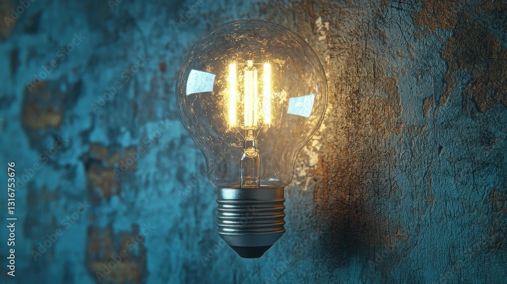 Poster stylish light bulb mounted on a wall creating an inspiring atmosphere of forward thinking and modern