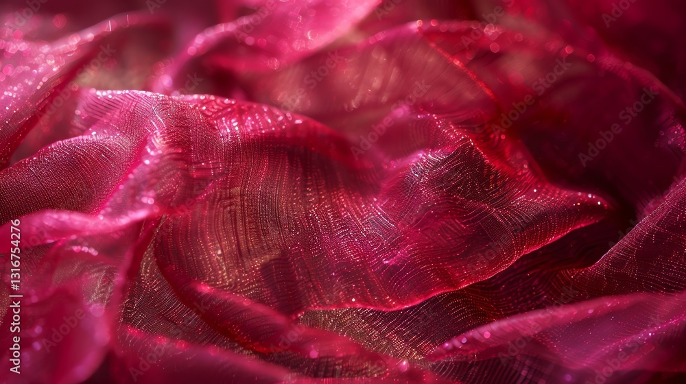 Poster a close-up of a red fabric with a subtle shimmer, creating a soft and elegant texture.