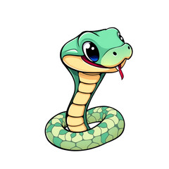 Fototapeta premium Cute Cartoon Cobra Illustration Green Snake Reptile Baby Animal Wildlife Cartoon Character Vector Graphic