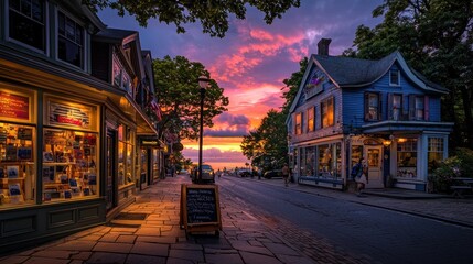 Fototapeta premium Enchanted Sunset over Quaint Coastal Town