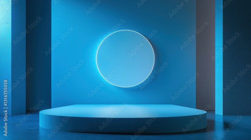 Aufkleber a serene blue room illuminated by a round ceiling light creating a calm and inviting atmosphere for 