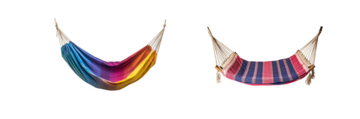 Colorful hammocks on a transparent background for relaxation comfort