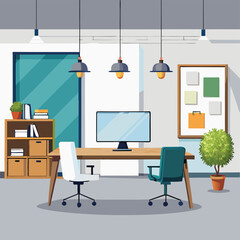 Fototapeta premium modern office interior with blank white wall vector image on white background