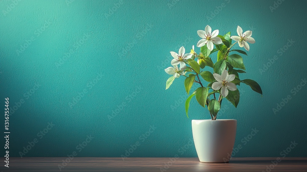 Aufkleber elegant white flower displayed in a simple white vase against a minimalistic background highlighting