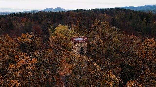 Ruins of Kessel Castle in Bukowiec. Beautiful panorama of the Karkonosze 