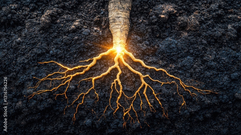 Poster a strong tree with visible roots showcasing the depth of nature's strength and resilience in a natur
