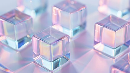 Obraz premium Colorful transparent cubes arranged artistically, capturing light and reflections for a vibrant and modern look.