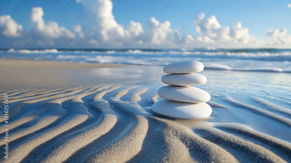 Aufkleber a stack of smooth rocks balanced on a beach representing a harmonious mindset and the serenity of na