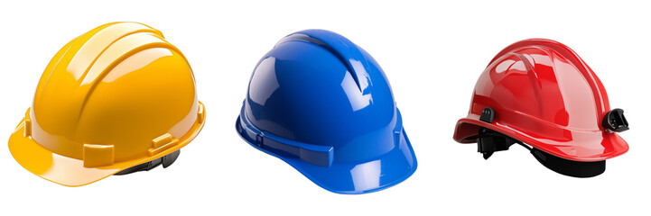 Fototapeta premium Safety helmets on a transparent background colorful hard hats showcase