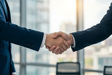A Professional Business Handshake Signifying Trust, Collaboration, and Successful Partnership in Corporate Negotiations, Agreements, and Business Deals, Representing Mutual Understanding, Cooperation,