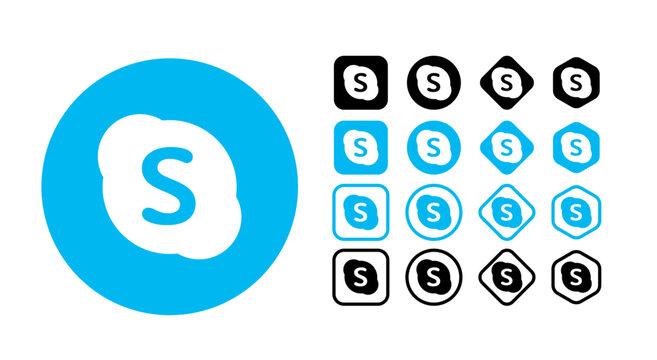 Skype logo icons set. Skype logo transparent png. Skype icon vector.
