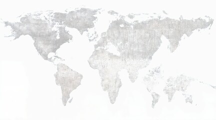 Textured world map with raised continents in gray cement or relief paint, three-dimensional geographic design, monochrome modern minimalist style, embossed surface with shadows and highlights, artisti