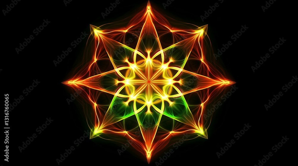 Poster a symmetrical kaleidoscope pattern made of neon shapes