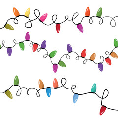 Garland illuminate lightbulbs. Vector realistic glowing colorful christmas lights. National lights day. Vector colorful holiday Christmas New Year.