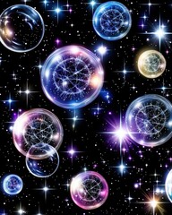 Cosmic Bubble Universe with Glowing Stars and Space Reflections