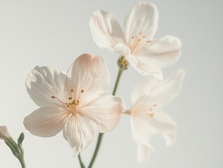 Fototapeta premium Delicate flowers on a white or white gray background 