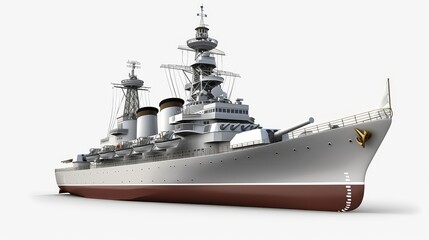 Mighty Warship at Sea - A powerful warship dominates the scene, showcasing its imposing size and military might. Its intricate details are clearly visible