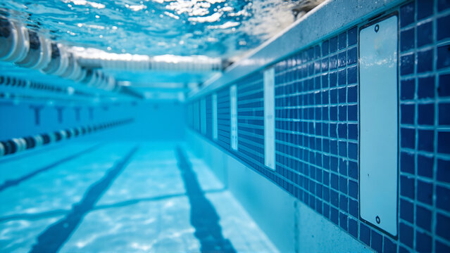 Professional Swimming Pool Lane with Information Board in Clear Aqua Environment