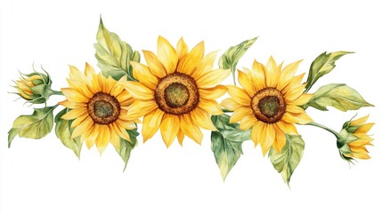 Naklejka premium Watercolor sunflowers border graphic design