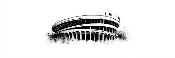 Stadium Silhouette Design - Stylish black and white illustration of a stadium, perfect for sports, architecture, or event themes