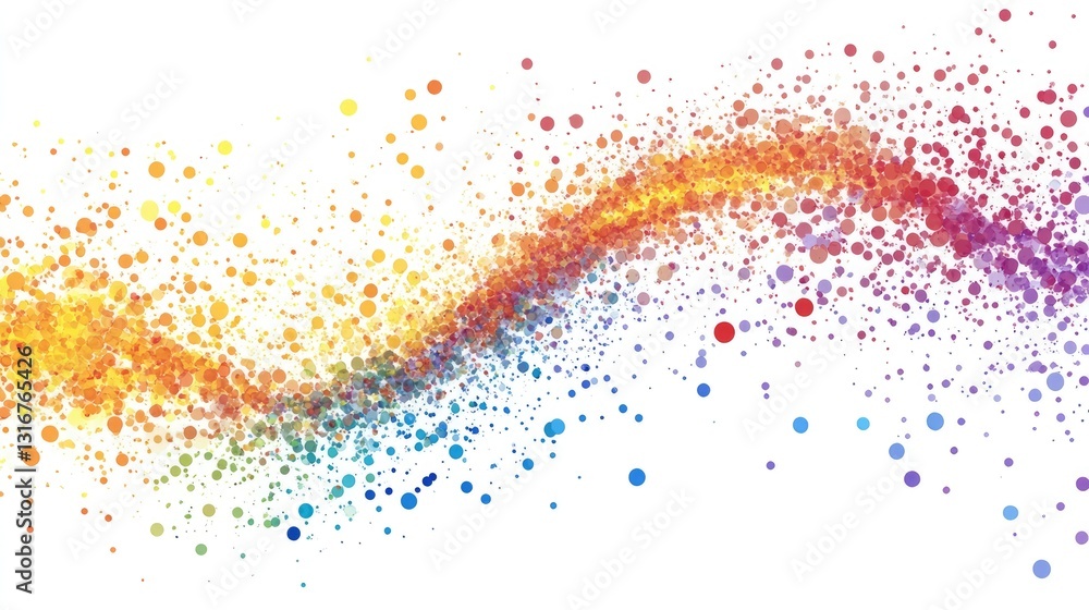 Poster flowing abstract wave of colorful dots in a vibrant vector design