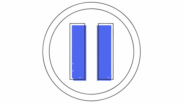 Stylized pause button in a vibrant blue and simple outline design
