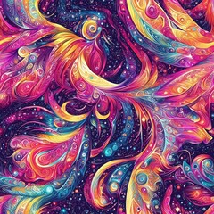 Vibrant Swirls of Color in Abstract Design with Cosmic Elements