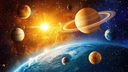 Solar System Celestial Bodies: Planets, Stars, and Nebulae in Cosmic Space