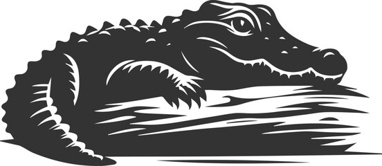 Crocodile resting its chin on a log vector silhouette