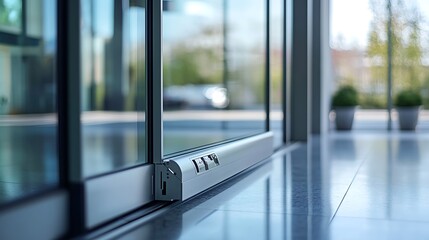 Automatic Sliding Door System at Office Building with Glass Panels