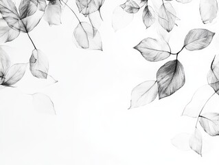 Elegant grayscale botanical illustration with delicate leaf details