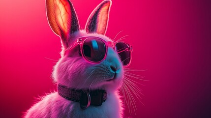 Fototapeta premium Rabbit in sunglasses against a bright pink background