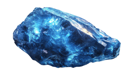 A glowing, ice-covered asteroid, cut out and isolated on a transparent background, with shimmering icy blue textures and streaks of light.