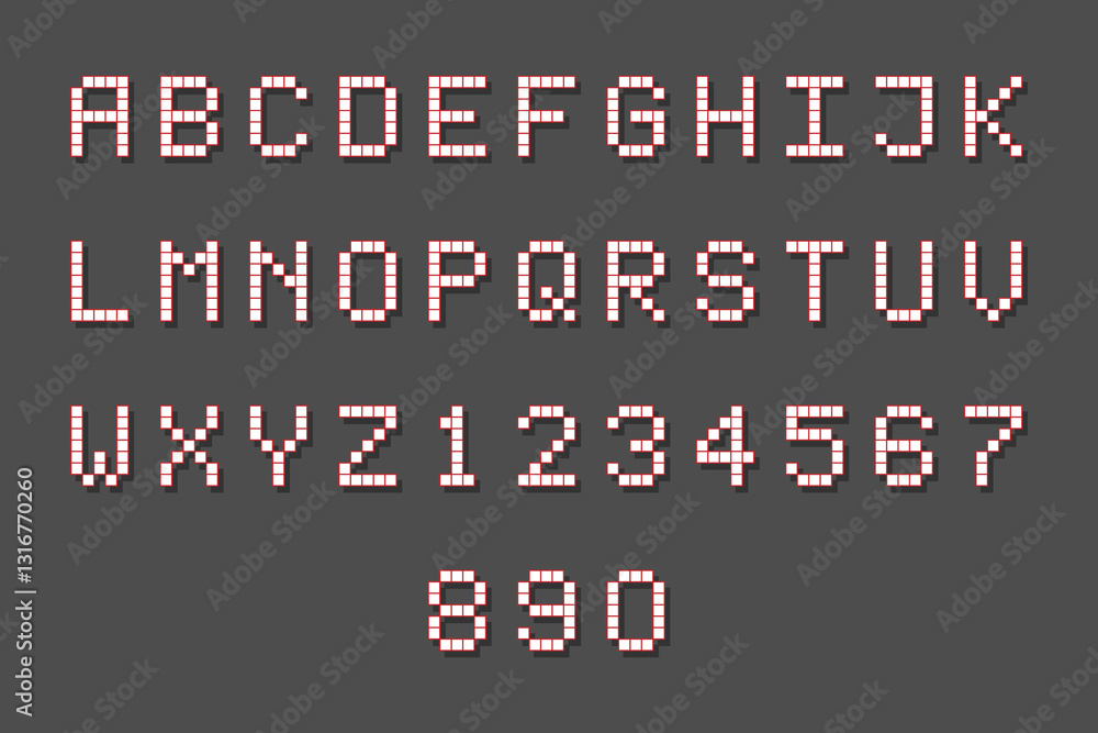 Fototapete pixel font for games. simple retro alphabet. school grid letters and numbers set.