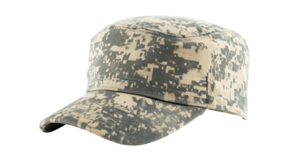 Tan camouflage military cap, isolated on a white background.