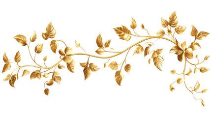 A golden ornamental design with vines and leaves, cut out and isolated on a transparent background, adding a touch of vintage elegance.