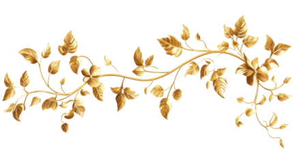 A golden ornamental design with vines and leaves, cut out and isolated on a transparent background, adding a touch of vintage elegance.