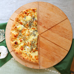 half of pizza with cheese, copy space, moc up