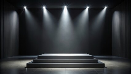 Obraz premium Darkened stage with empty podium center, minimalist, silence, minimalist, silence, podium, solitude, dark, modern
